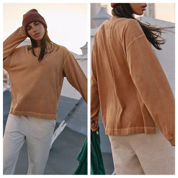 Free People Movement | Womens Hustle Layer Caramel Tan Camel Long Sleeve Top Tee - Picture 1 of 11